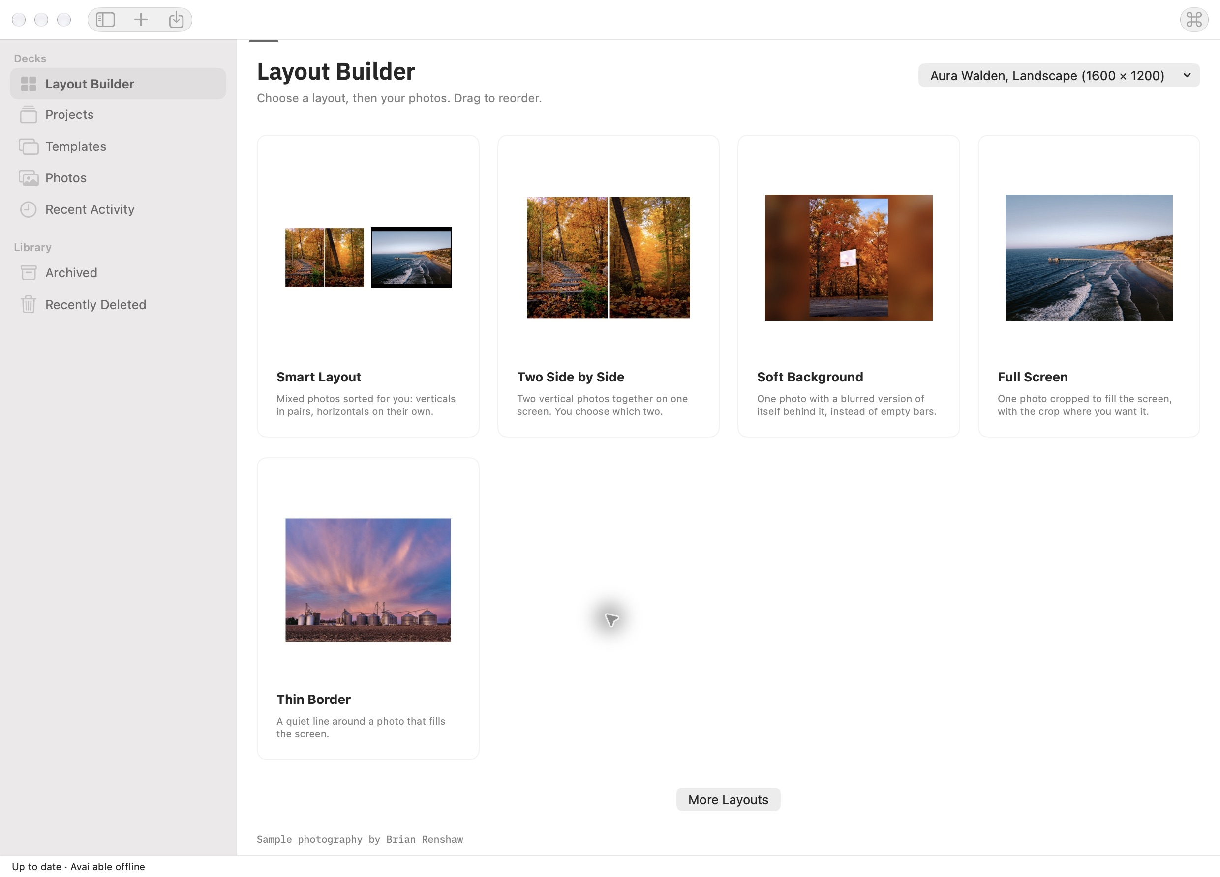 Smart Layout appears first when you choose a digital frame.