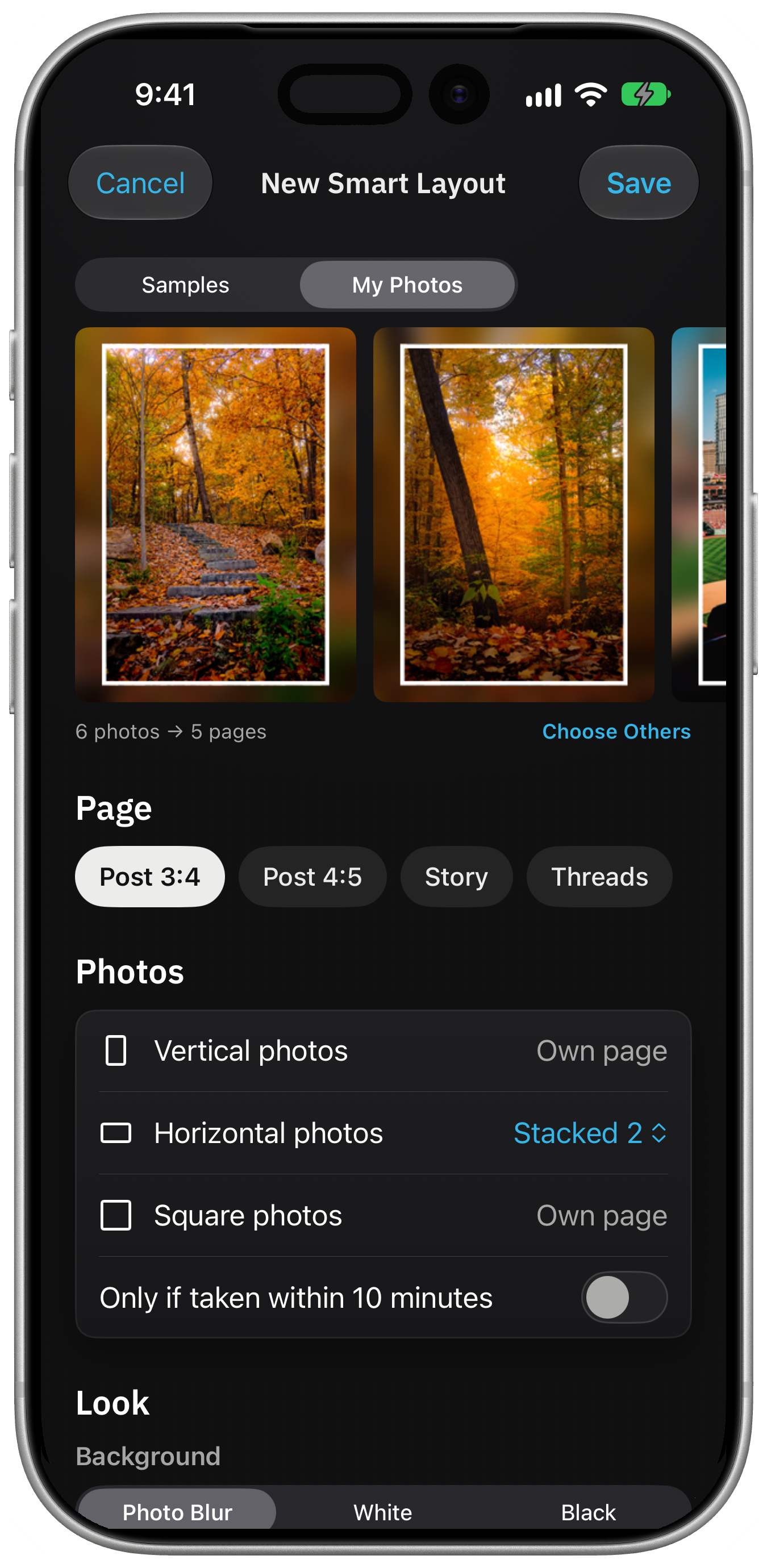 Preview a smart layout with your own photos.